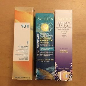 New Bundle Of 2 Pacifica & Yuni Sun & Skincare Sunblock & Face & Body Scrub